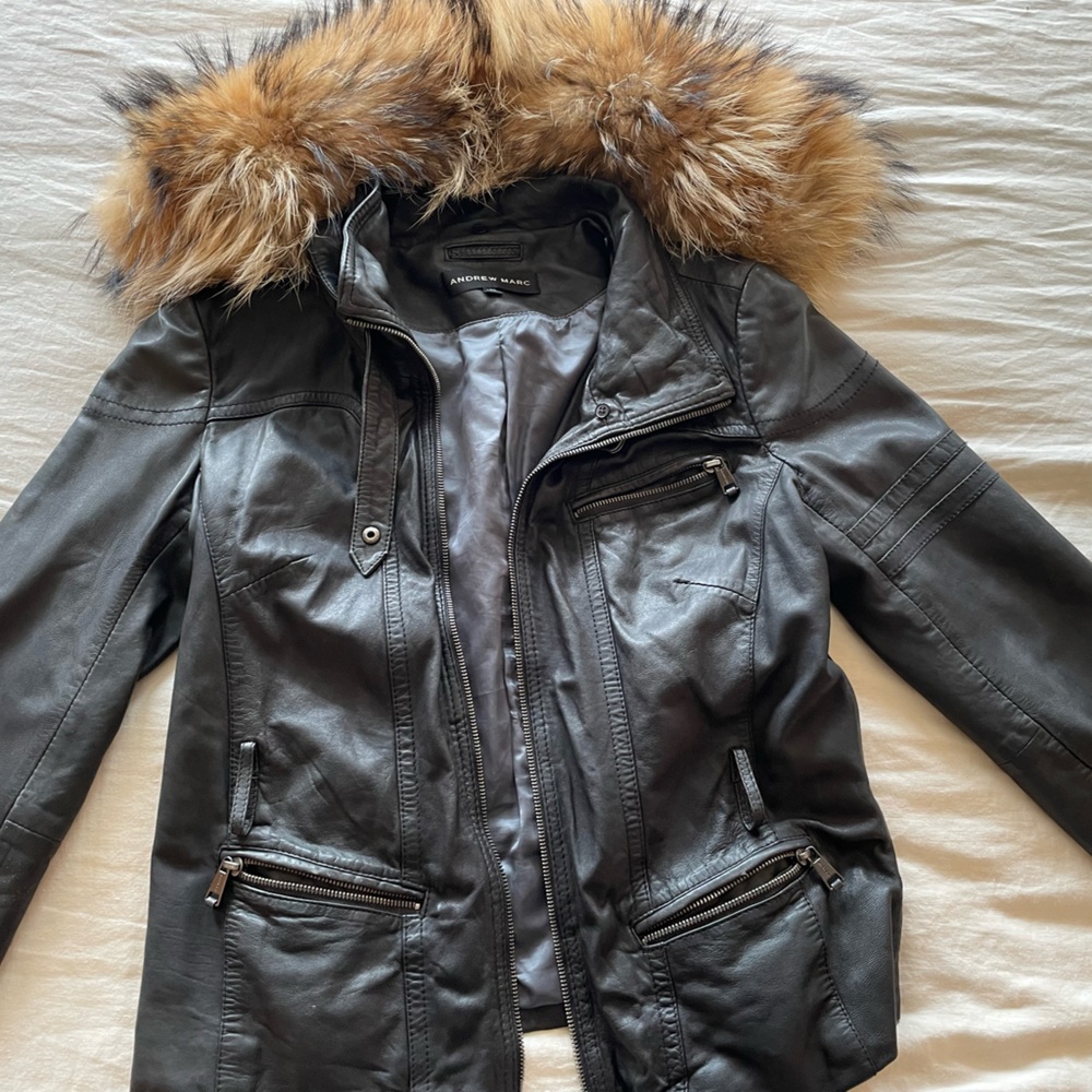 Andrew Marc Trish leather and fur jacket